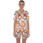 Cute Colorful Owl Cartoon Seamless Pattern Satin Short Sleeve Pajamas Set