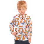 Cute Colorful Owl Cartoon Seamless Pattern Kids  Hooded Pullover