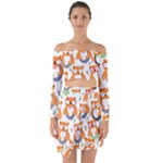 Cute Colorful Owl Cartoon Seamless Pattern Off Shoulder Top with Skirt Set