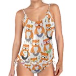 Cute Colorful Owl Cartoon Seamless Pattern Tankini Set
