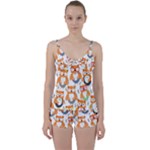 Cute Colorful Owl Cartoon Seamless Pattern Tie Front Two Piece Tankini