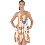 Cute Colorful Owl Cartoon Seamless Pattern Show Some Back Chiffon Dress