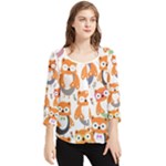 Cute Colorful Owl Cartoon Seamless Pattern Chiffon Quarter Sleeve Blouse
