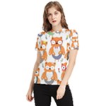 Cute Colorful Owl Cartoon Seamless Pattern Women s Short Sleeve Rash Guard