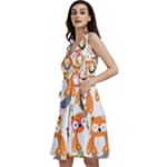 Cute Colorful Owl Cartoon Seamless Pattern Sleeveless V-Neck Skater Dress with Pockets
