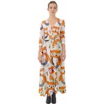 Cute Colorful Owl Cartoon Seamless Pattern Button Up Boho Maxi Dress