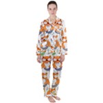 Cute Colorful Owl Cartoon Seamless Pattern Women s Long Sleeve Satin Pajamas Set	