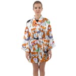 Cute Colorful Owl Cartoon Seamless Pattern Long Sleeve Satin Kimono
