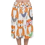 Cute Colorful Owl Cartoon Seamless Pattern Velvet Flared Midi Skirt
