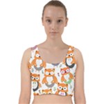 Cute Colorful Owl Cartoon Seamless Pattern Velvet Racer Back Crop Top