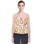 Cute Colorful Owl Cartoon Seamless Pattern Velvet Spaghetti Strap Top
