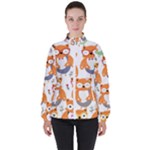 Cute Colorful Owl Cartoon Seamless Pattern Women s High Neck Windbreaker