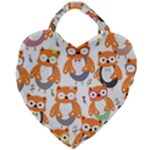 Cute Colorful Owl Cartoon Seamless Pattern Giant Heart Shaped Tote