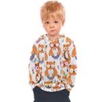 Cute Colorful Owl Cartoon Seamless Pattern Kids  Overhead Hoodie