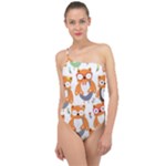 Cute Colorful Owl Cartoon Seamless Pattern Classic One Shoulder Swimsuit