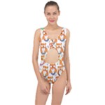 Cute Colorful Owl Cartoon Seamless Pattern Center Cut Out Swimsuit
