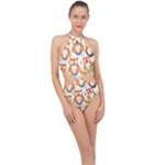Cute Colorful Owl Cartoon Seamless Pattern Halter Side Cut Swimsuit