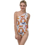 Cute Colorful Owl Cartoon Seamless Pattern To One Side Swimsuit