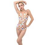 Cute Colorful Owl Cartoon Seamless Pattern Plunging Cut Out Swimsuit