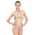 Cute Colorful Owl Cartoon Seamless Pattern High Neck Bikini Set