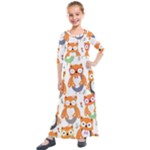 Cute Colorful Owl Cartoon Seamless Pattern Kids  Quarter Sleeve Maxi Dress