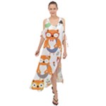 Cute Colorful Owl Cartoon Seamless Pattern Maxi Chiffon Cover Up Dress