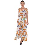 Cute Colorful Owl Cartoon Seamless Pattern Off Shoulder Open Front Chiffon Dress