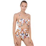 Cute Colorful Owl Cartoon Seamless Pattern Scallop Top Cut Out Swimsuit