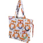 Cute Colorful Owl Cartoon Seamless Pattern Drawstring Tote Bag
