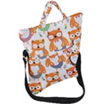 Cute Colorful Owl Cartoon Seamless Pattern Fold Over Handle Tote Bag