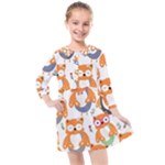 Cute Colorful Owl Cartoon Seamless Pattern Kids  Quarter Sleeve Shirt Dress