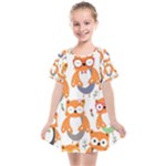 Cute Colorful Owl Cartoon Seamless Pattern Kids  Smock Dress