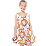 Cute Colorful Owl Cartoon Seamless Pattern Kids  Cross Back Dress