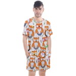 Cute Colorful Owl Cartoon Seamless Pattern Men s Mesh T-Shirt and Shorts Set
