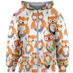 Cute Colorful Owl Cartoon Seamless Pattern Kids  Zipper Hoodie Without Drawstring
