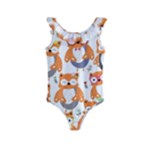 Cute Colorful Owl Cartoon Seamless Pattern Kids  Frill Swimsuit