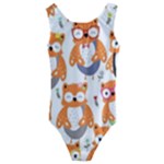 Cute Colorful Owl Cartoon Seamless Pattern Kids  Cut-Out Back One Piece Swimsuit