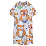 Cute Colorful Owl Cartoon Seamless Pattern Kids  Boyleg Half Suit Swimwear