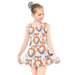 Cute Colorful Owl Cartoon Seamless Pattern Kids  Skater Dress Swimsuit