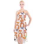 Cute Colorful Owl Cartoon Seamless Pattern High-Low Halter Chiffon Dress 
