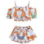 Cute Colorful Owl Cartoon Seamless Pattern Kids  Off Shoulder Skirt Bikini