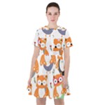 Cute Colorful Owl Cartoon Seamless Pattern Sailor Dress