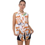Cute Colorful Owl Cartoon Seamless Pattern Sleeveless Chiffon Button Shirt