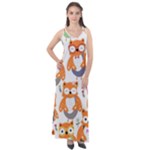Cute Colorful Owl Cartoon Seamless Pattern Sleeveless Velour Maxi Dress