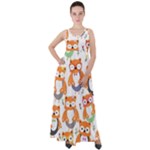 Cute Colorful Owl Cartoon Seamless Pattern Empire Waist Velour Maxi Dress