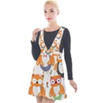 Cute Colorful Owl Cartoon Seamless Pattern Plunge Pinafore Velour Dress