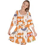 Cute Colorful Owl Cartoon Seamless Pattern Velour Kimono Dress