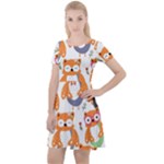 Cute Colorful Owl Cartoon Seamless Pattern Cap Sleeve Velour Dress 