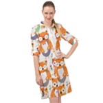 Cute Colorful Owl Cartoon Seamless Pattern Long Sleeve Mini Shirt Dress