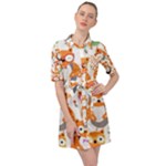 Cute Colorful Owl Cartoon Seamless Pattern Belted Shirt Dress